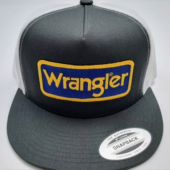 Wrangler Jeans Retro Style Embroidered Vintage Patch Flat Bill Mesh Hat Cap Rode